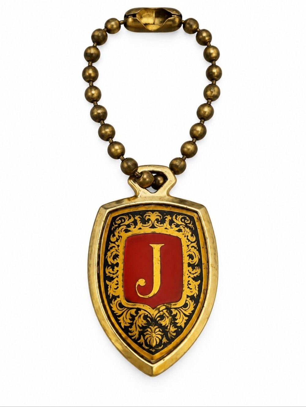 Vintage 1980s Goldtone and Red Shield Initial J Purse Key Charm
